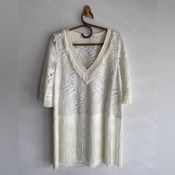 Alexis Tops - Alexis Fringe and Lace White Top